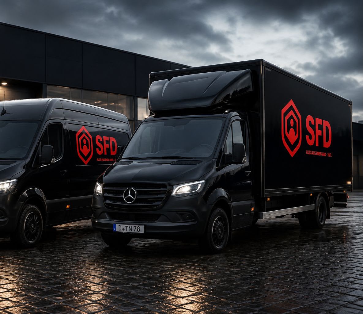 Mitarbeiter belädt einen weißen 3,5-Tonnen-Transporter mit Material